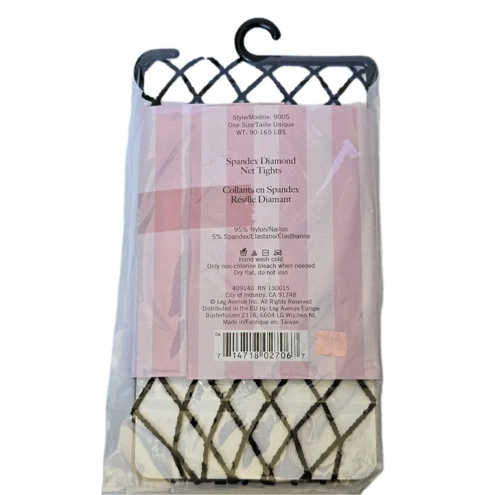 Black Fishnet Stockings‎ One Size Leg Avenue Spandex Diamond Net Tights NEW Pkg